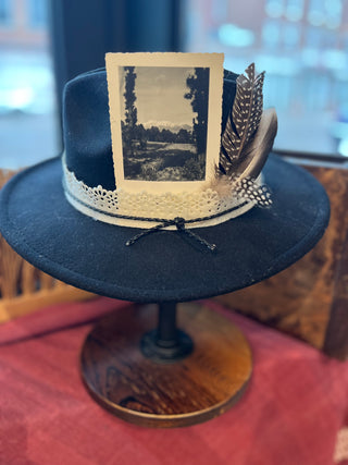 Black Vintage Postcard Hat