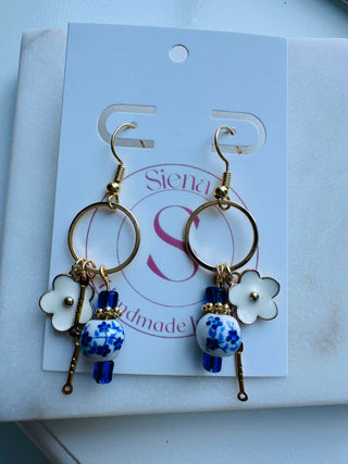 Chinese beads and dainty flower earrings
