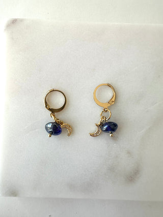 Moon and blue bead Dangle Earrings
