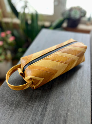 Vintage Yellow Chevron Vinyl Dopp Kit