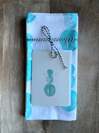 Tea towel w/card-snowman