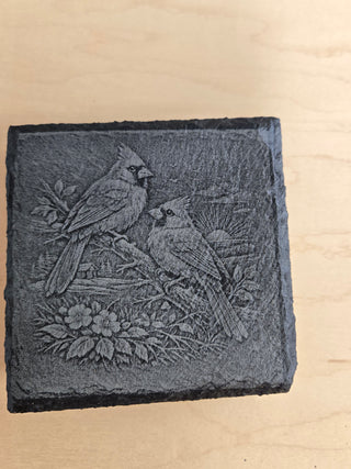 2 Cardinals slate coaster