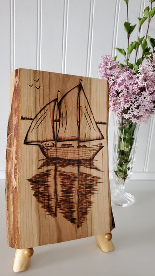 Sail Boat Burned Art Piece