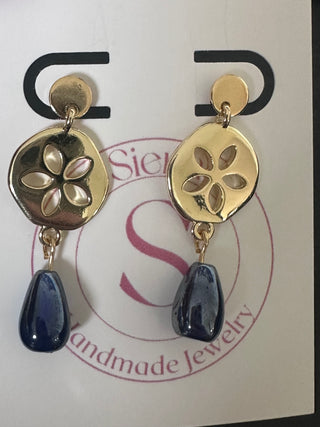 Flower and Blue Beads Earrings