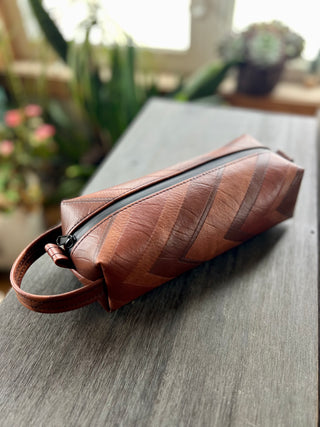 Vintage Brown Chevron Vinyl Dopp Kit