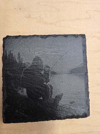 Bigfoot fishing slate coaster