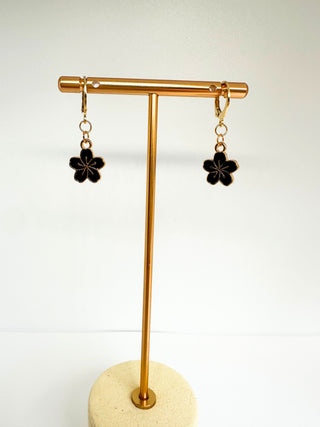 Black Hibiscus Earrings