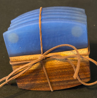 Coaster Set Walnut/Blue