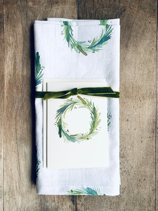 Tea towel w/card-wreath