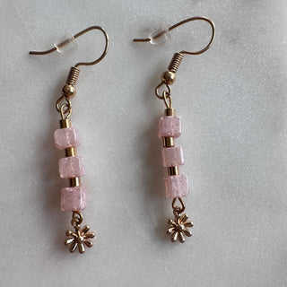 Pink and flower dangle earrings