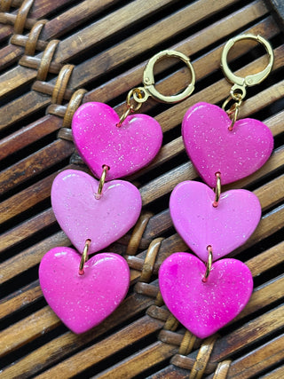 Fuschia Pink Heart Earrings