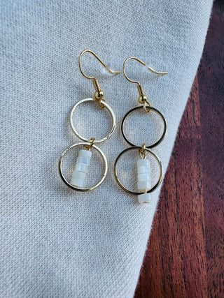Double circle round stones earrings