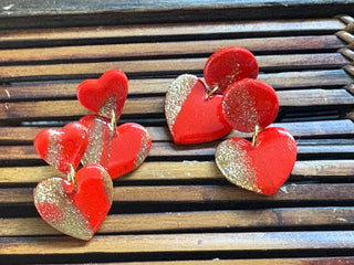 Red Heart Metallic Earrings