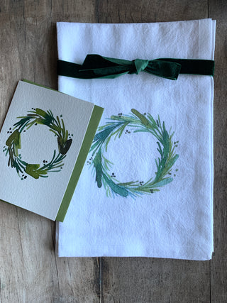 Holiday tea towel w/card-wreath