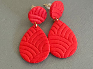 Red Teardrop Clay Earrings