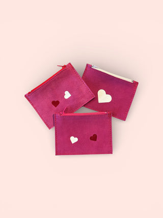 Suede Heart Zipper Wallet