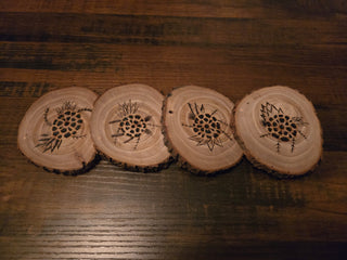 Woodburned Floral Coasters