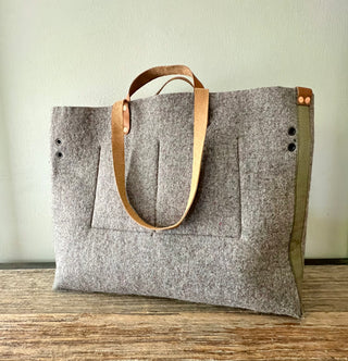 Large Military Surplus Felt & Leather Tote