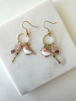 Pink Bird Dangle Earrings