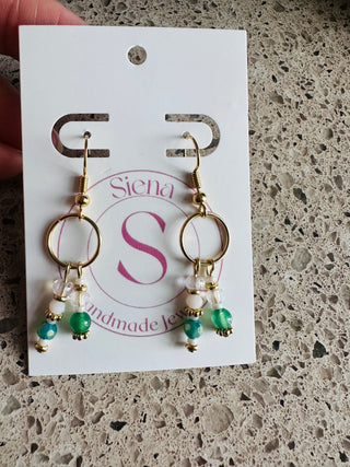 Dainty Green and white earrings