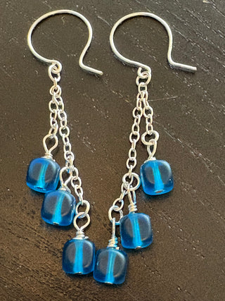 Blue Glass Dangle Earrings