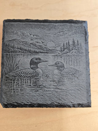 2 loons square slate coaster