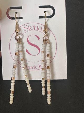 White and light beige Drop Earrings