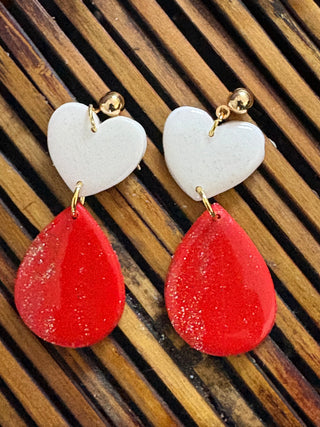 Red and White Heart Earrings