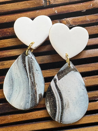 White Heart Dangle Earrings