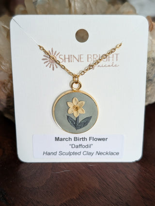 March Birth Flower Clay Necklace