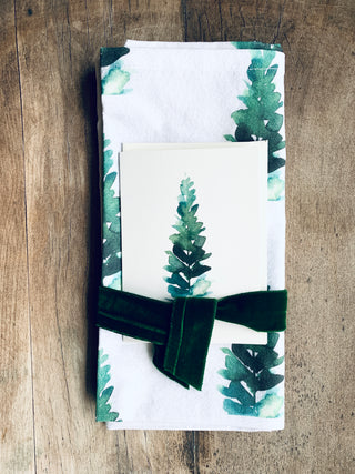 Tea towel w/card-evergreen