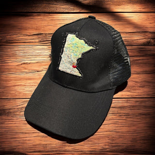 Black MN Map Hat w/ Heart