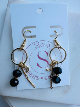 Moon and black Dainty earrings