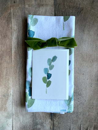Tea towel w/card-eucalyptus