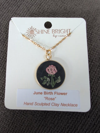 June Birth Flower Clay Necklace